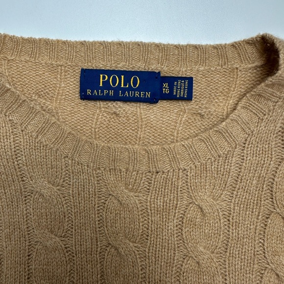 Polo Ralph Lauren Men's Tan Cable Knit Sweater Cashmere Wool Blend Size XL - Picture 8 of 8